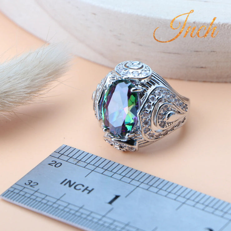 Rainbow Natural Zircon Jewelry Sets 925 Sterling Silver Women Wedding Jewelry Earrings Bracelets Rings Pendant Necklace Set