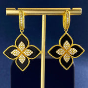 Luxury Fashion Italian Brand 4 Leaf Clover Drop Earrings Inlay Nature Shell Crystal Jewelry for Women Girl Party Gift