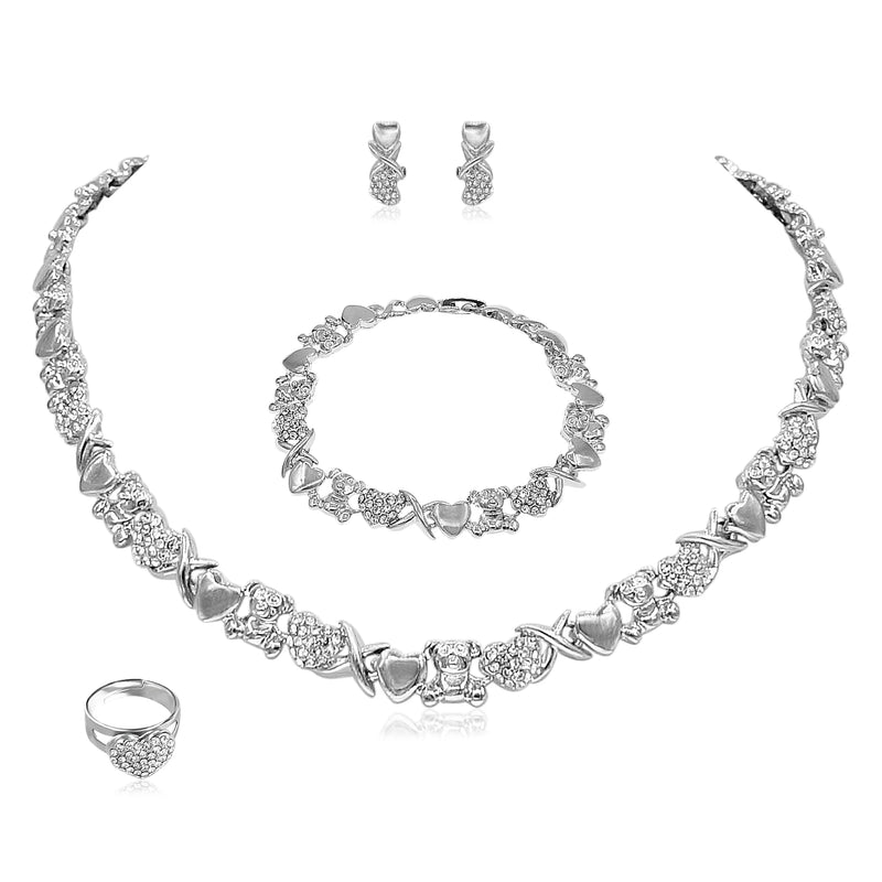 Woman Jewelry Set 18K Gold Plated Heart and Bear Necklace Set Wedding Fashion Jewelry Set Accessories Earrings and Rings Gifts
