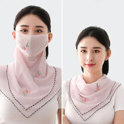 Unisex For Men Sun UV Protection Embroidered Scarf Hiking Outdoor Ice Silk Mask Face Cover Sunscreen Veil Triangular Scarf