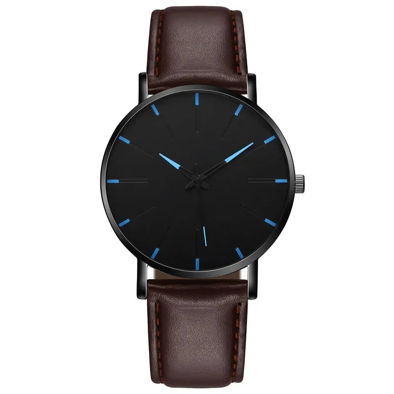 Men's Thin Strap Quartz Watch Leather Strap Minimalist Multicolor Watch Luxury Stainless Steel Dial Wristwatches reloj hombre