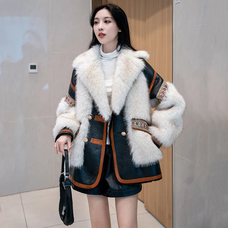 2024 Winter Clothes Fashion High-End Imitation Mid-Length Coat Loose Warm Long Sleeve Elegant Streetwear Women's Fur Jacket