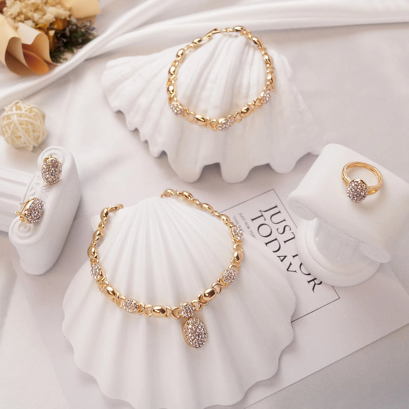 Woman Jewelry Set 18K Gold Plated Heart and Bear Necklace Set Wedding Fashion Jewelry Set Accessories Earrings and Rings Gifts