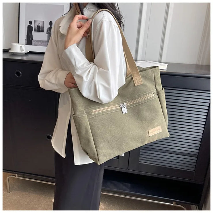 New Trend Canvas Handbasg Bag for Women's High-end Feeling Versatile Shoulder for Students Class Tote Bag Sac A Main Femme