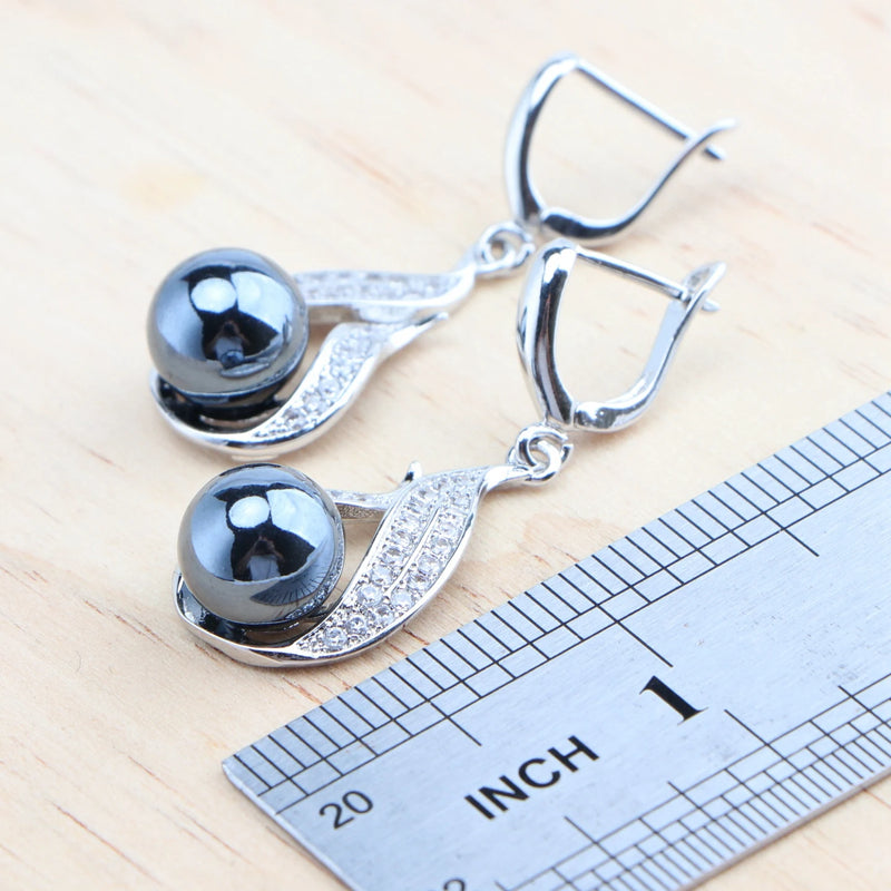 925 Silver Black Pearl Jewelry Sets Bridal White Zircon Wedding  Rings Earrings Pendant Necklace Bracelets Set