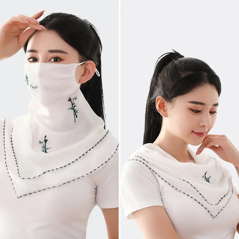 Unisex For Men Sun UV Protection Embroidered Scarf Hiking Outdoor Ice Silk Mask Face Cover Sunscreen Veil Triangular Scarf