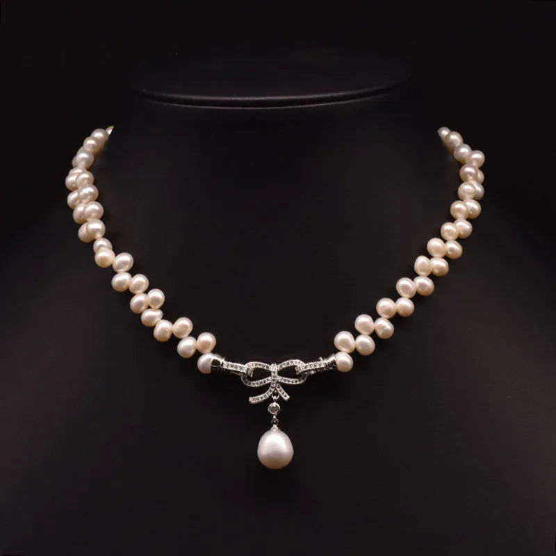 GLSEEVO Natural Baroque Freshwater Pearl Necklace Women's Wedding Anniversary Handmade Luxury Flower Style Jewelry GN0273