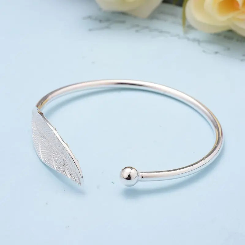 Andara 925 Sterling Silver Bracelet Fashion Simple Leaf Handcraft Bracelet, Engagement Jewelry Gifts Charm Jewelry For Women