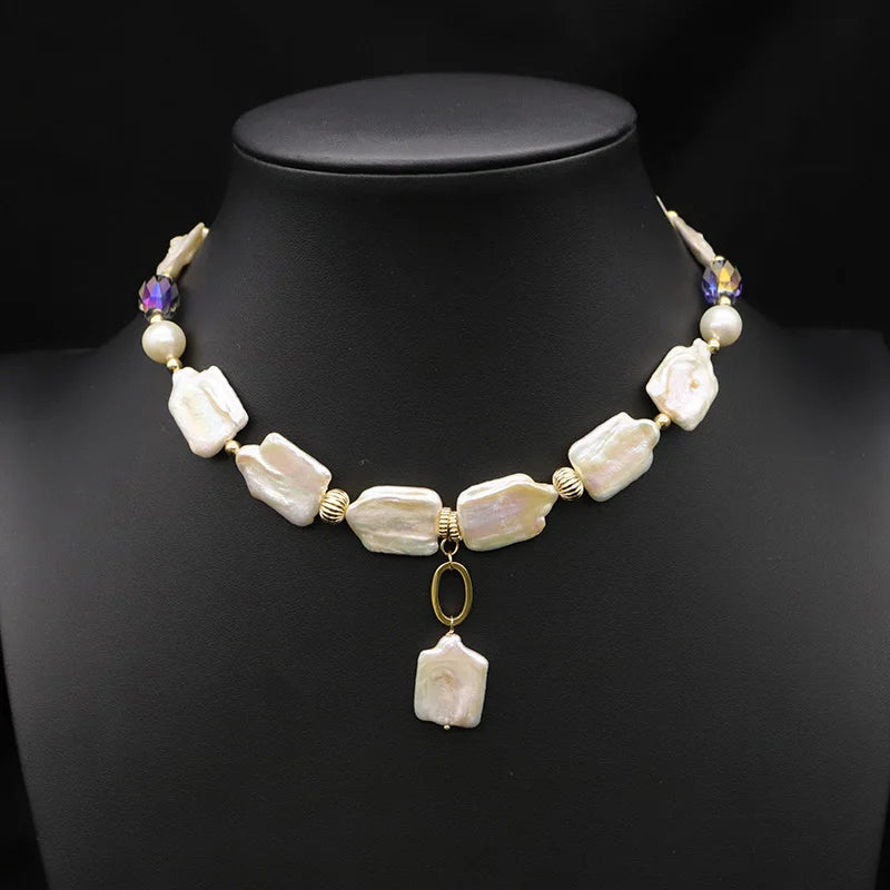 GLSEEVO Natural Baroque Freshwater Pearl Necklace Women's Wedding Anniversary Handmade Luxury Flower Style Jewelry GN0273