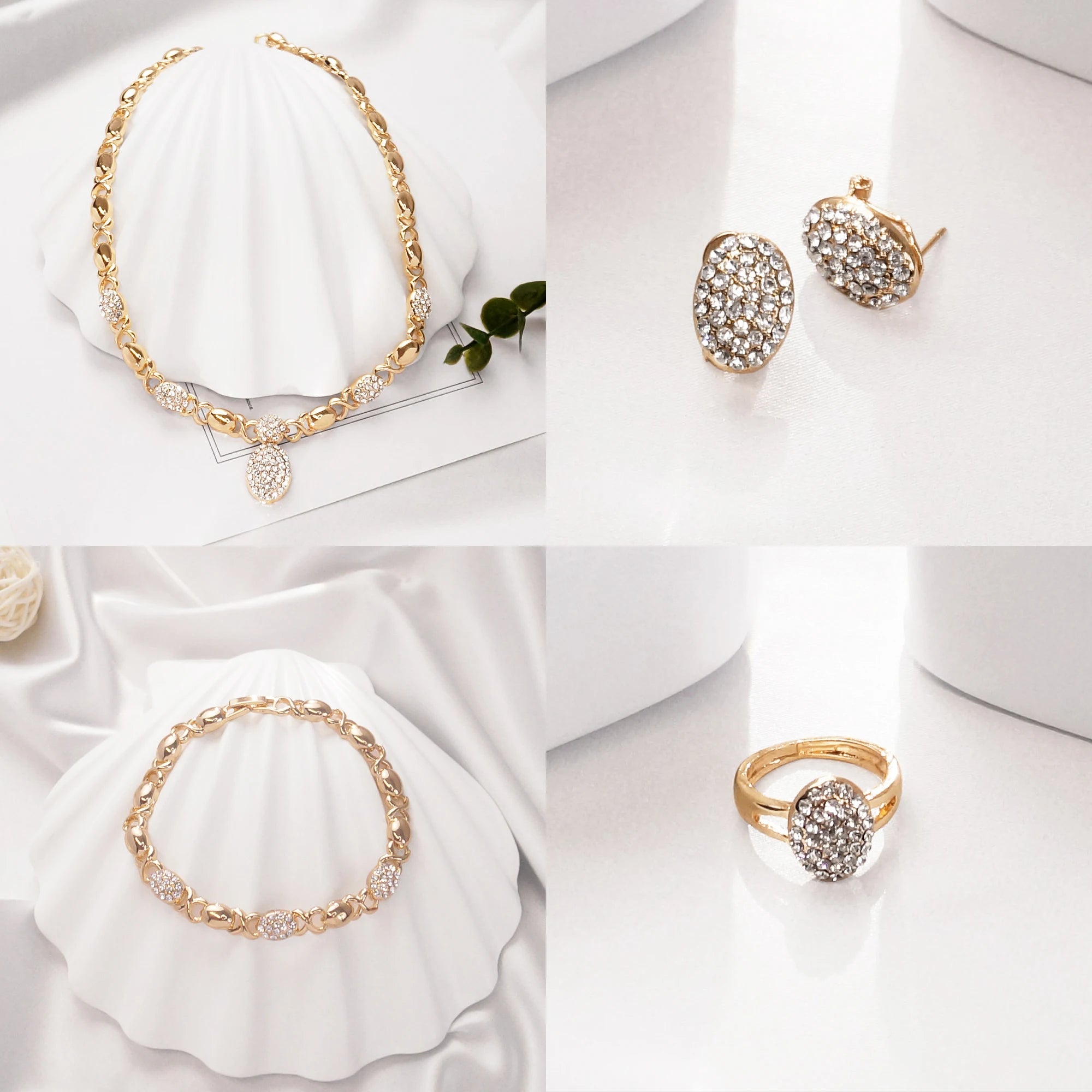 Woman Jewelry Set 18K Gold Plated Heart and Bear Necklace Set Wedding Fashion Jewelry Set Accessories Earrings and Rings Gifts