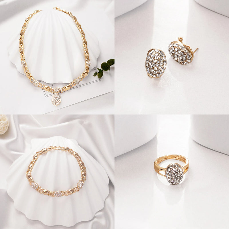 Woman Jewelry Set 18K Gold Plated Heart and Bear Necklace Set Wedding Fashion Jewelry Set Accessories Earrings and Rings Gifts