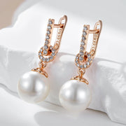 Kinel Luxury 585 Rose Gold Color Pearl Drop Earrings Women Unique Geometric Full Natural Zircon Accessories Daily Jewelry Gift