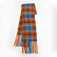 2023Autumn/WinterNew Mohair Plaid Women's Scarf Alpaca Wool Blended Contrast Plaid Tassel Couple Scarf Wool Thickened Warm Shawl