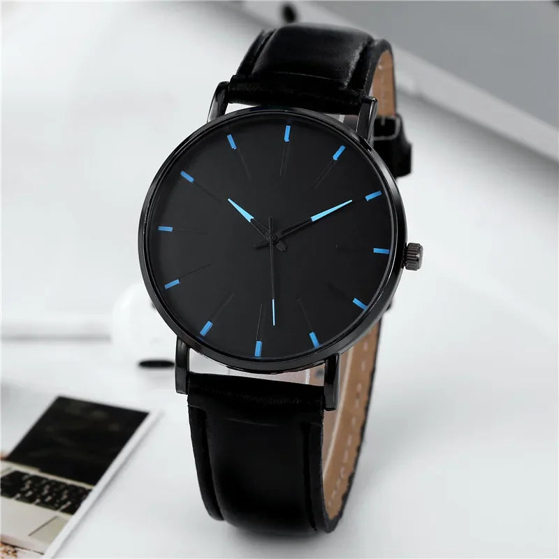 Men's Thin Strap Quartz Watch Leather Strap Minimalist Multicolor Watch Luxury Stainless Steel Dial Wristwatches reloj hombre