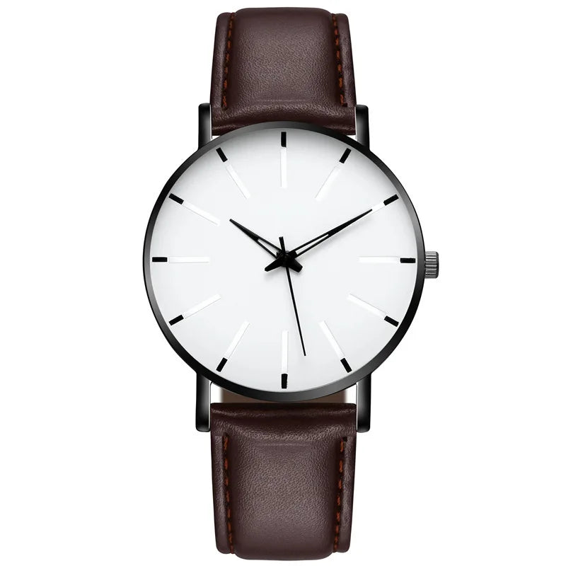 Men's Thin Strap Quartz Watch Leather Strap Minimalist Multicolor Watch Luxury Stainless Steel Dial Wristwatches reloj hombre