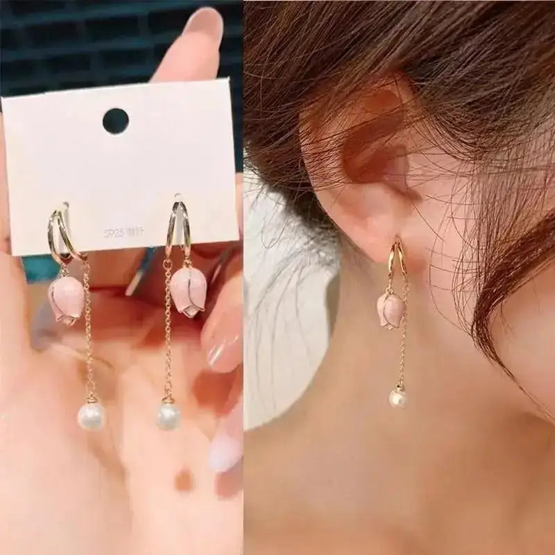 925 Silver Needle Korean Fashion Square Pearl Drop Earrings For Women Jewelry 2024 Trending New Women's Vintage Zircon Earrings