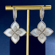 Luxury Fashion Italian Brand 4 Leaf Clover Drop Earrings Inlay Nature Shell Crystal Jewelry for Women Girl Party Gift