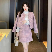 Insozkdg 2024 New Spring Autumn Elegant Women Suit Jacket Light Luxury High-end Pink Coat Top + A-line Skirt Two-piece Set Women