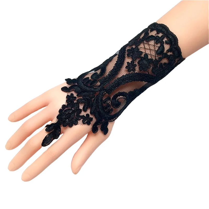 Women Bridal Gloves Fingerless Lace Embroider Short Gloves Evening Dress Accessories for Wedding Party