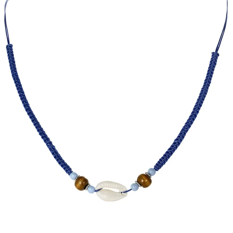 Bohemian Ethnic Style Shell Necklace Wooden Beaded Pendant Weaving Adjustable Necklace for Unisex Vacation Party Jewelry