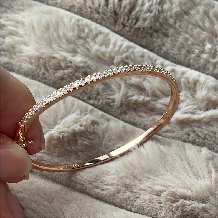 Pure 925 Sterling Silver Full Diamond Bracelet Classic Design Party Jewelry Friendship Bracelet Silver Bangle Rose Gold 17CM