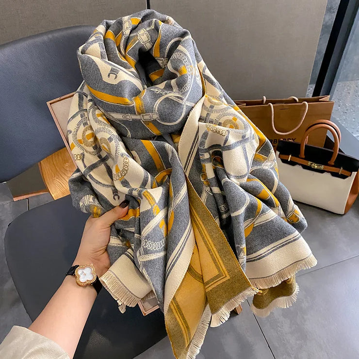 Luxury Chain Cashmere Hijab Poncho Women Thick Warm Winter Scarf 2023 Design Pashmina Travel Blanket Shawl Wraps Bufanda Echarpe