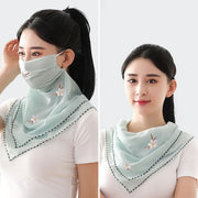 Unisex For Men Sun UV Protection Embroidered Scarf Hiking Outdoor Ice Silk Mask Face Cover Sunscreen Veil Triangular Scarf