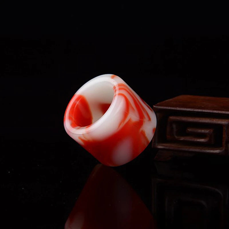Natural Nephrite Red Jade Thumb Ring Men Women Healing Gemstone Fine Jewelry Genuine Chinese Hetian Jades Wide Rings Band