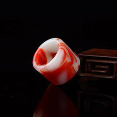 Natural Nephrite Red Jade Thumb Ring Men Women Healing Gemstone Fine Jewelry Genuine Chinese Hetian Jades Wide Rings Band