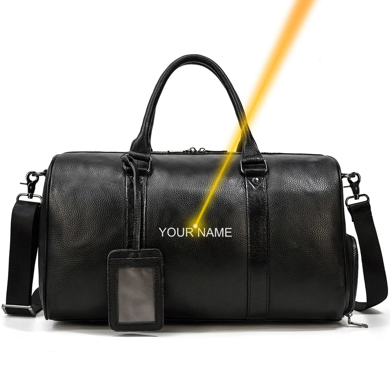 Fashion Genuine Leather Duffel Bag Big Cow Leather Men Women Business Travel Bag Black Large Shoulder Bags Weekend Luggage Bags