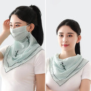 Unisex For Men Sun UV Protection Embroidered Scarf Hiking Outdoor Ice Silk Mask Face Cover Sunscreen Veil Triangular Scarf