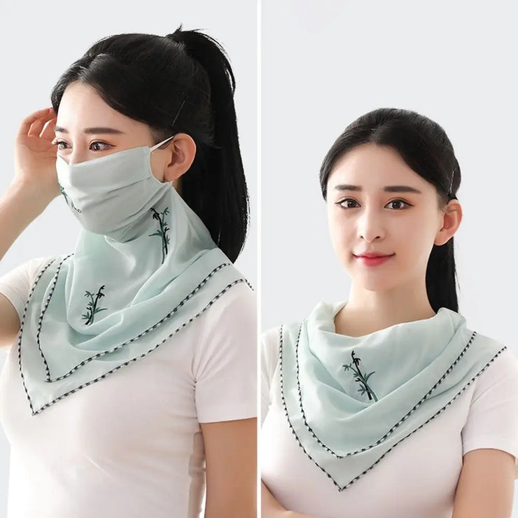 Unisex For Men Sun UV Protection Embroidered Scarf Hiking Outdoor Ice Silk Mask Face Cover Sunscreen Veil Triangular Scarf