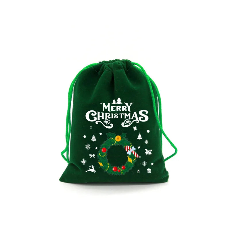 Christmas Velvet Bag Small Candy Bag Gift Bag Drawstring Pouch Christmas Party Favor Boutique Jewelry Packaging Bag