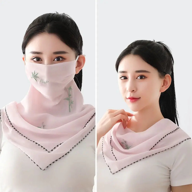 Unisex For Men Sun UV Protection Embroidered Scarf Hiking Outdoor Ice Silk Mask Face Cover Sunscreen Veil Triangular Scarf