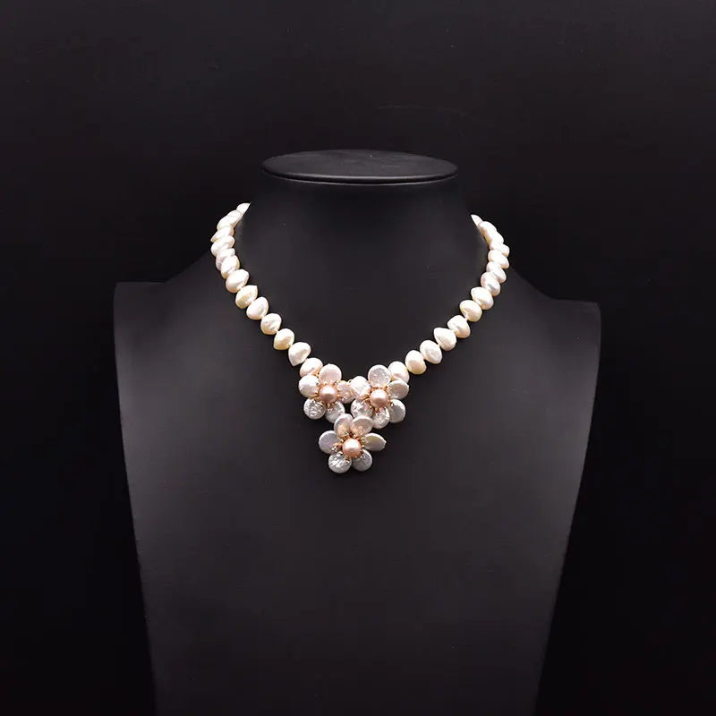 GLSEEVO Natural Baroque Freshwater Pearl Necklace Women's Wedding Anniversary Handmade Luxury Flower Style Jewelry GN0273