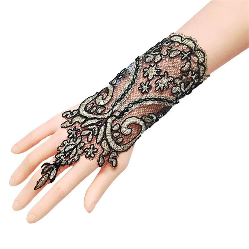 Women Bridal Gloves Fingerless Lace Embroider Short Gloves Evening Dress Accessories for Wedding Party