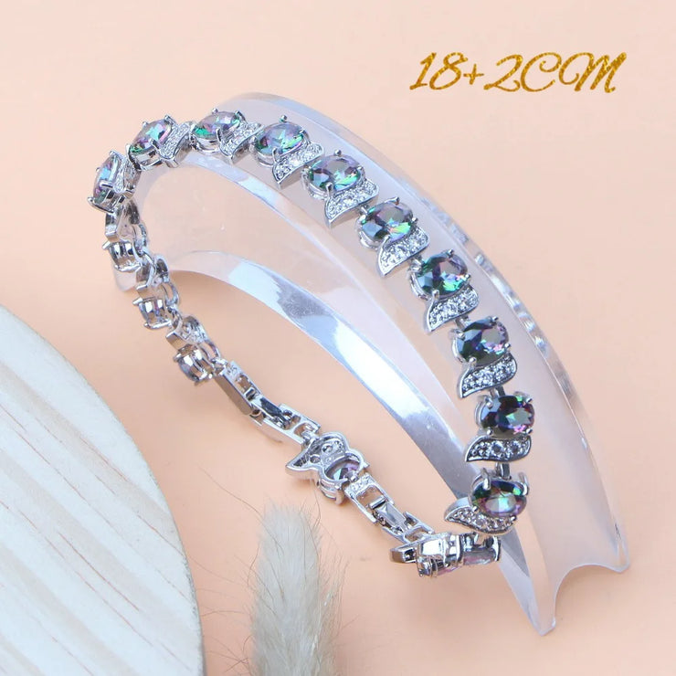 Rainbow Natural Zircon Jewelry Sets 925 Sterling Silver Women Wedding Jewelry Earrings Bracelets Rings Pendant Necklace Set