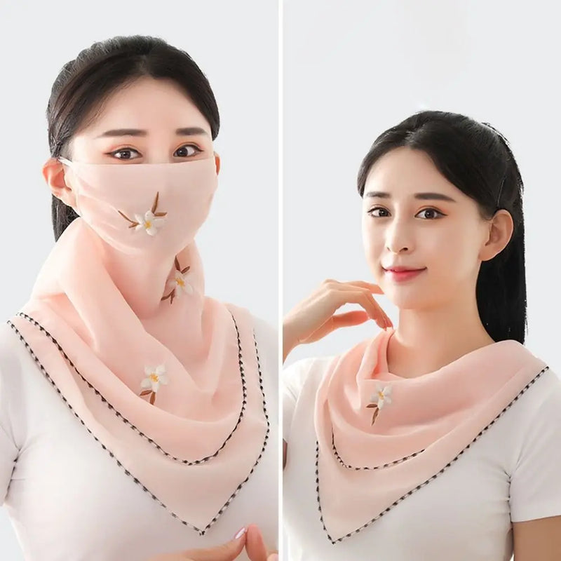 Unisex For Men Sun UV Protection Embroidered Scarf Hiking Outdoor Ice Silk Mask Face Cover Sunscreen Veil Triangular Scarf