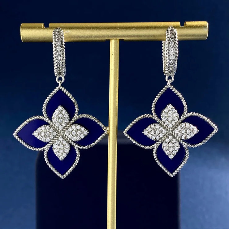 Luxury Fashion Italian Brand 4 Leaf Clover Drop Earrings Inlay Nature Shell Crystal Jewelry for Women Girl Party Gift