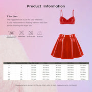 Womens Wet Look Patent Leather Bra Skirts Set Wire-free Bra Top with Zipper Flared Mini Skirt Lingerie Night Club Costume