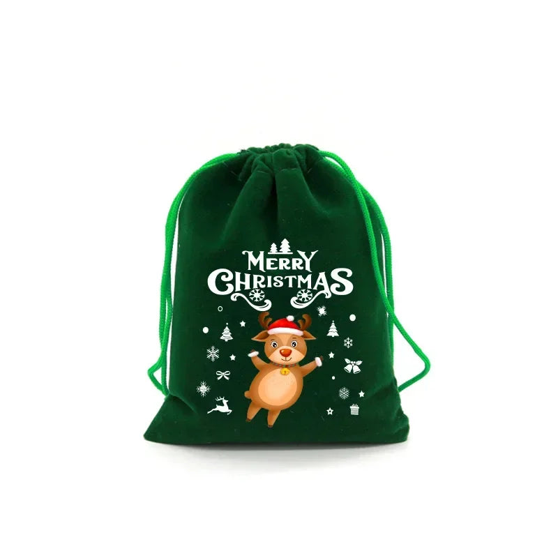Christmas Velvet Bag Small Candy Bag Gift Bag Drawstring Pouch Christmas Party Favor Boutique Jewelry Packaging Bag