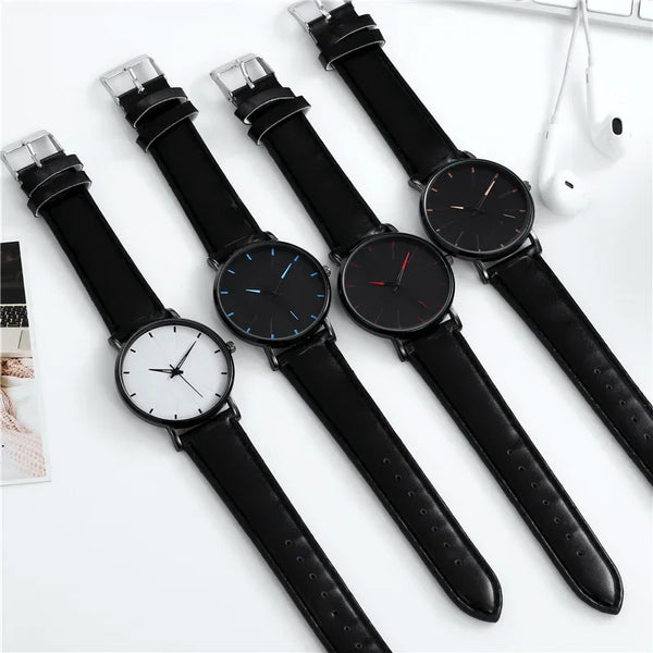 Men's Thin Strap Quartz Watch Leather Strap Minimalist Multicolor Watch Luxury Stainless Steel Dial Wristwatches reloj hombre