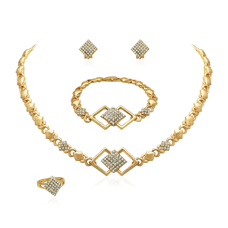 Woman Jewelry Set 18K Gold Plated Heart and Bear Necklace Set Wedding Fashion Jewelry Set Accessories Earrings and Rings Gifts