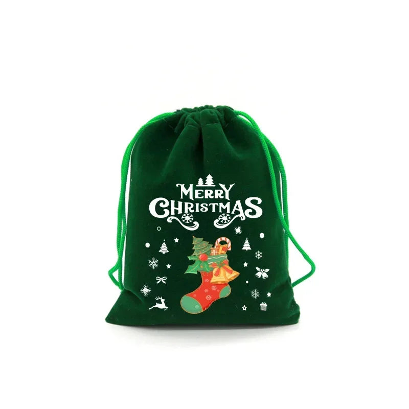 Christmas Velvet Bag Small Candy Bag Gift Bag Drawstring Pouch Christmas Party Favor Boutique Jewelry Packaging Bag