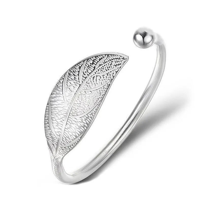 Andara 925 Sterling Silver Bracelet Fashion Simple Leaf Handcraft Bracelet, Engagement Jewelry Gifts Charm Jewelry For Women