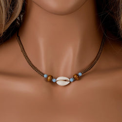 Bohemian Ethnic Style Shell Necklace Wooden Beaded Pendant Weaving Adjustable Necklace for Unisex Vacation Party Jewelry