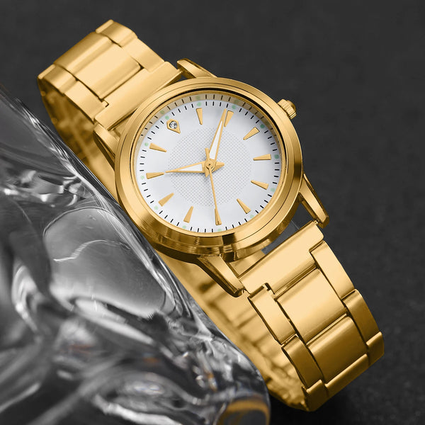 6PCS/Set Women Watches Fashion Gold Plated Band Ladies Quartz Watch Rhinestone Jewelry Set Reloj Mujer（Without Box）