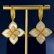 Luxury Fashion Italian Brand 4 Leaf Clover Drop Earrings Inlay Nature Shell Crystal Jewelry for Women Girl Party Gift