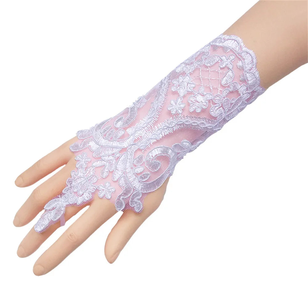 Women Bridal Gloves Fingerless Lace Embroider Short Gloves Evening Dress Accessories for Wedding Party