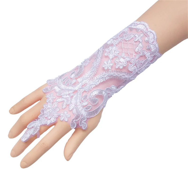 Women Bridal Gloves Fingerless Lace Embroider Short Gloves Evening Dress Accessories for Wedding Party
